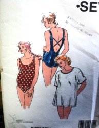 2431 STRETCH 1 PIECE MATERNITY SWIMSUIT, SS COVERUP PATTERN XS-XL uncut